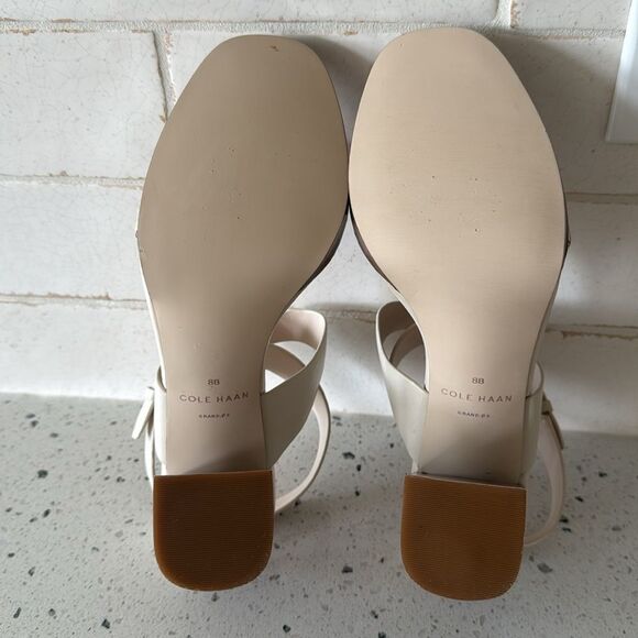 Cole Haan Cream & Floral Sandals Elegant Block Heel Buckle Ankle Strap Size 8B - Picture 8 of 16